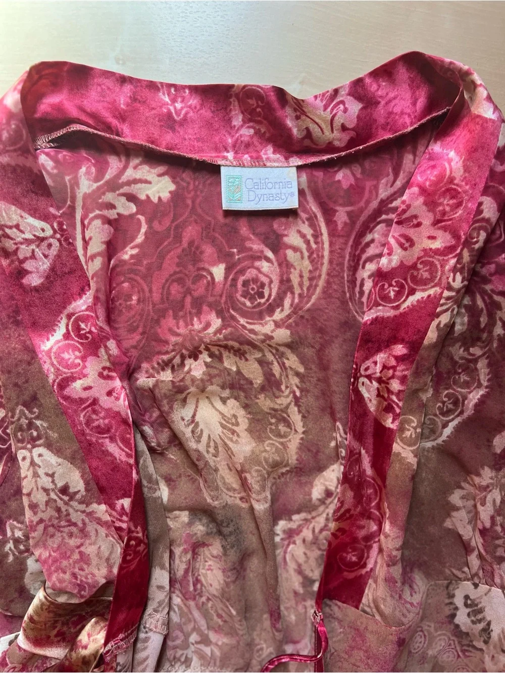 Vintage 1990s Burgundy Floral Lingerie Set -Front Tie Robe with Matching Slip